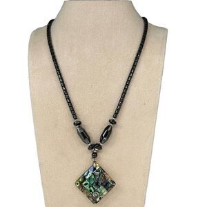 Gorgeous Abalone Shell Pendant and Hematite Chain Necklace 24”